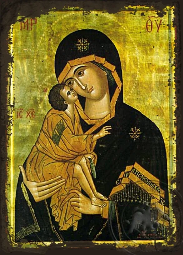 Virgin and Child, Sweet Kissing, of the Don - Aged Byzantine Icon