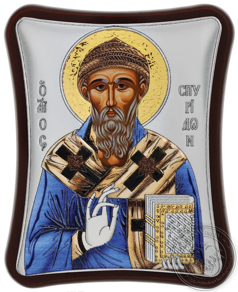Святой Спиридон, икона под серебро