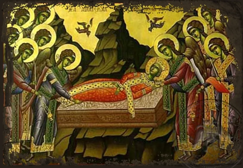 Saint Catherine the Great Martyr, of Alexandria, Buried by the Angels - Aged Byzantine Icon