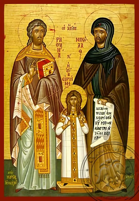 Saint Raphael, Nicholas and Irene - Hand-Painted Icon