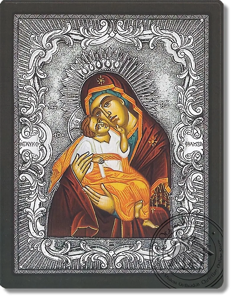 Panagia Glikofilousa (Russian) - Silver Icon