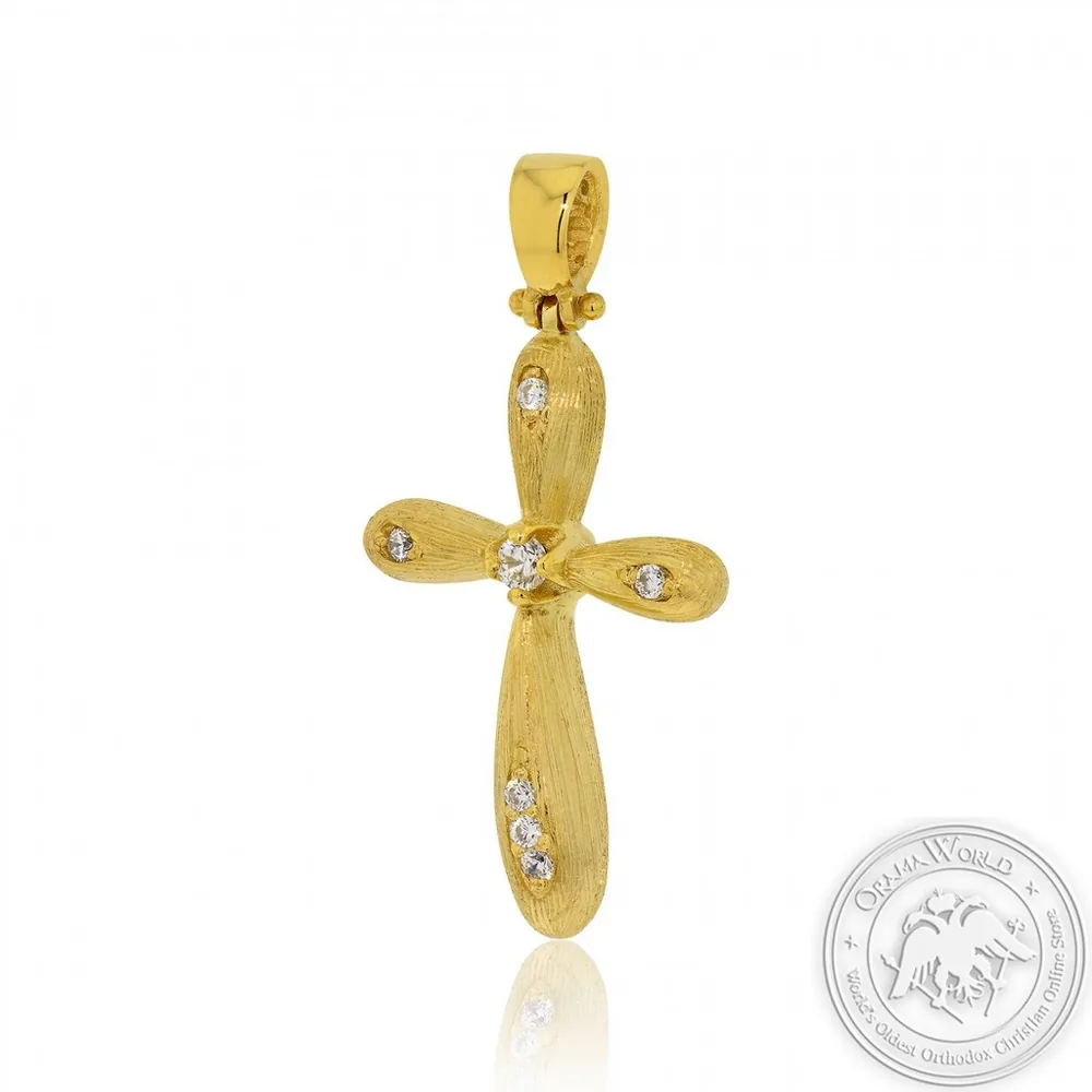 Christening Cross for Girls made of 14K Yellow Gold with Cubic Zirconia