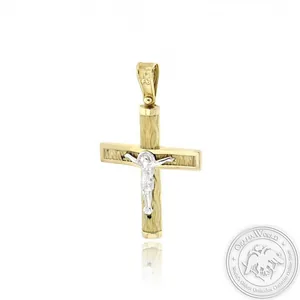Christening Cross for Boys made of 14K White and Yellow Gold