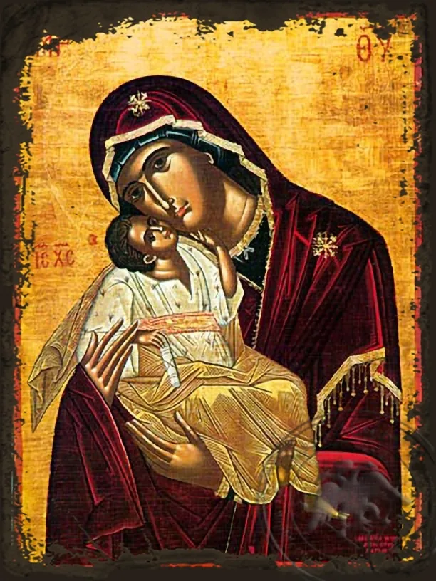 Богородица с Младенцем, Сладкое Лобзание, византийская икона под старину