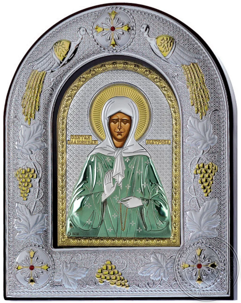 Matrona - Silver Colored Icon in Glass Frame