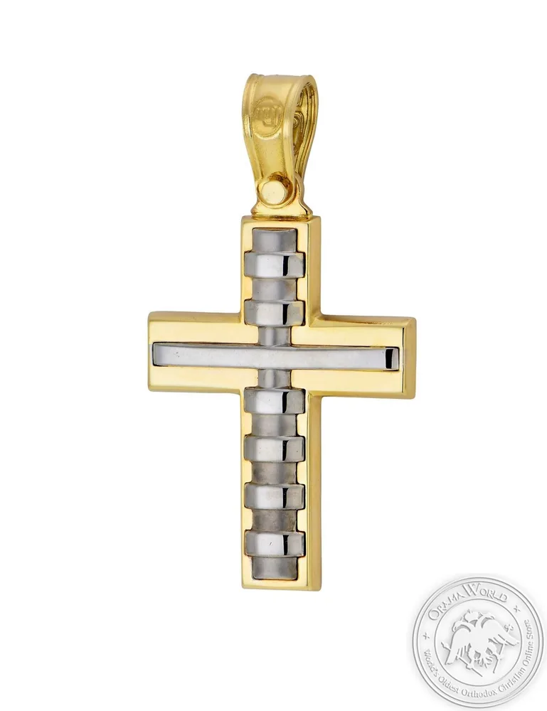 Крестильный крест для мальчиков из 14 K жёлтый и белого золота