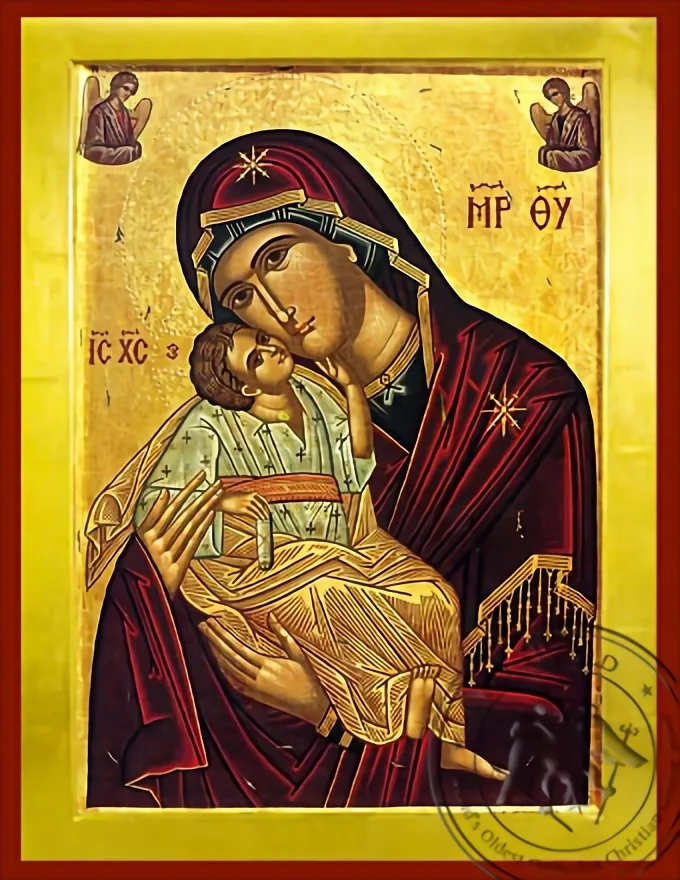 ღვთისმშობელი ყრმით, ტკბილად ამბორისმყოფელი ანგელოზებით, ბიზანტიური ხატი