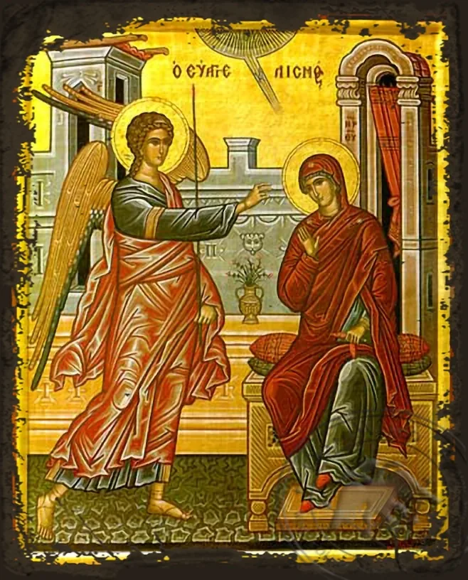 ხარება, ძველებურად გაფორმებული ბიზანტიური ხატი