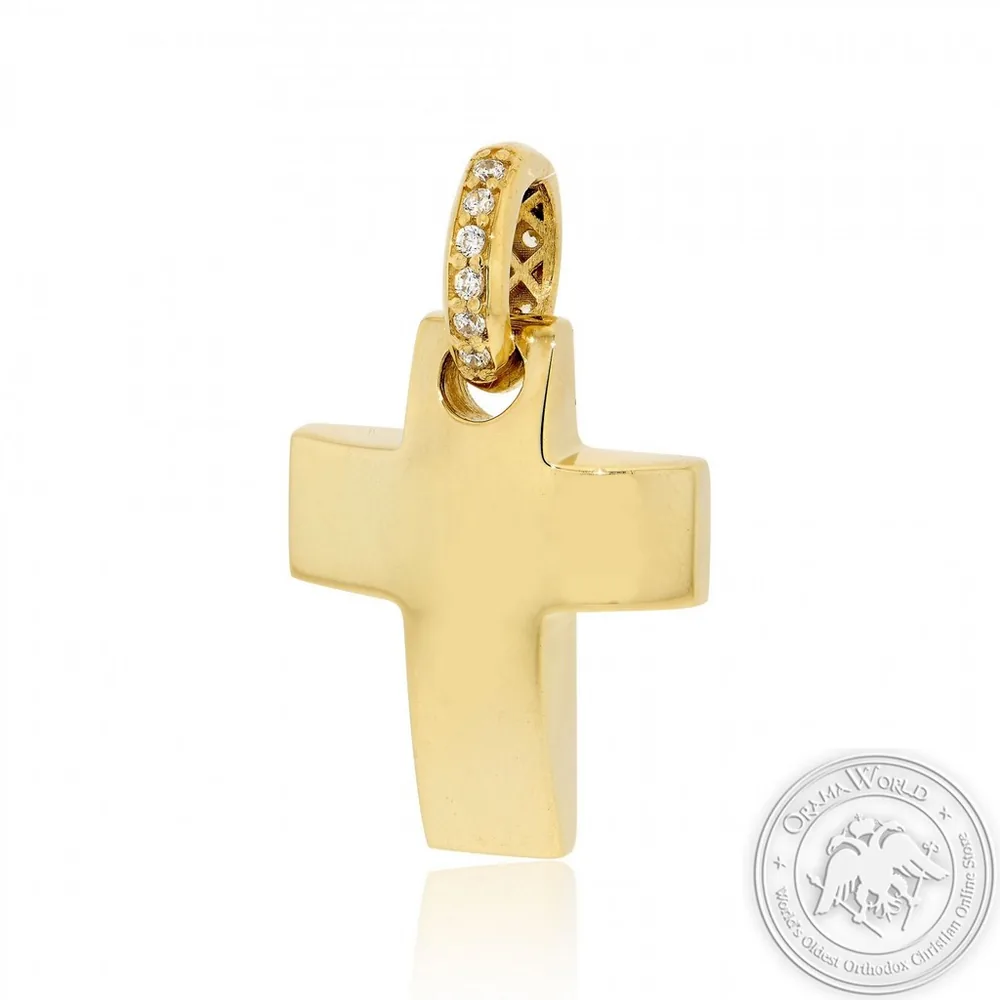 Christening Cross for Girls made of 14K Yellow Gold with Cubic Zirconia