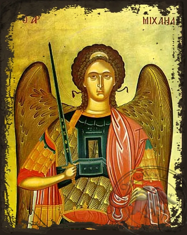 მთავარანგელოზი მიქაელი, ძველებურად გაფორმებული ბიზანტიური ხატი