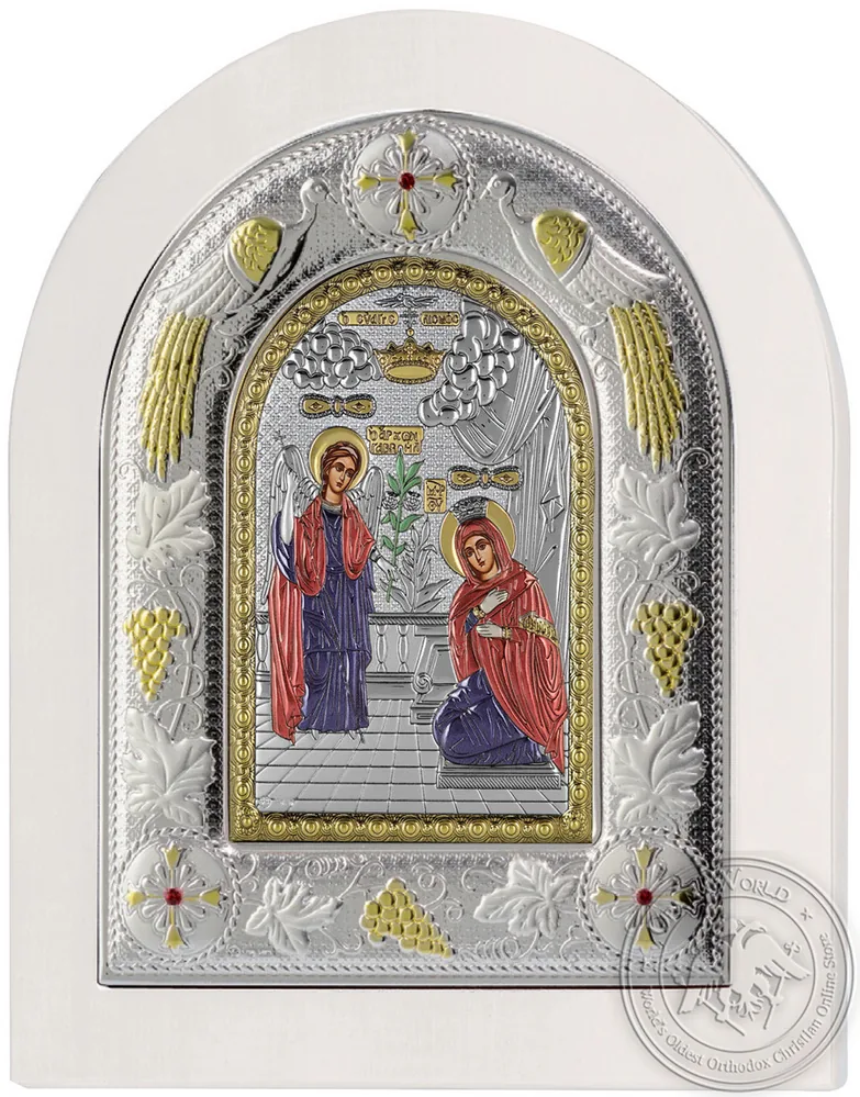 ხარება, ვერცხლისფერი ხატი თეთრ ხეზე