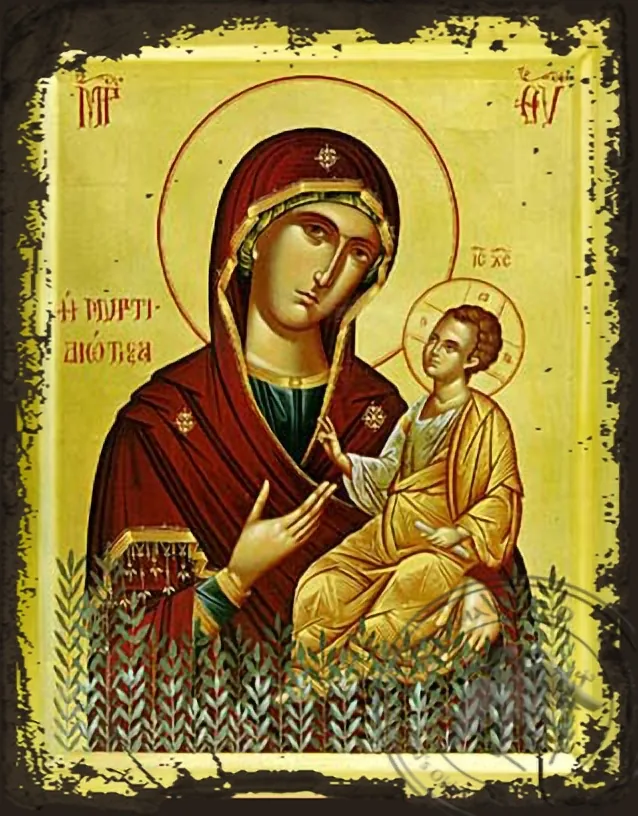 ღვთისმშობელი მირტიდიოტისა, ძველებურად გაფორმებული ბიზანტიური ხატი