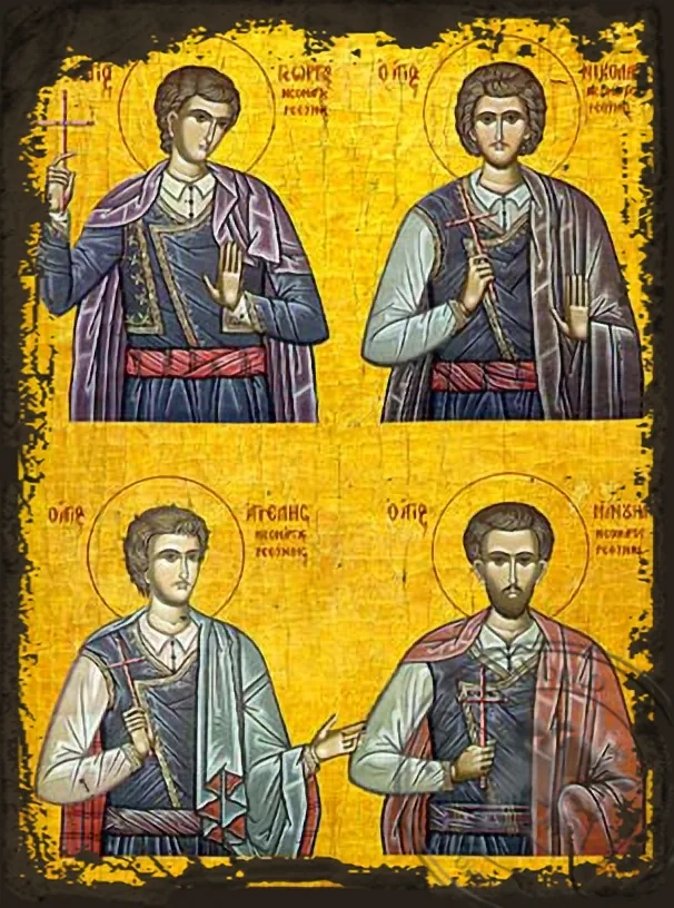 რეთიმნოს ოთხი წმინდა ახალმოწამე, ძველებურად გაფორმებული ბიზანტიური ხატი