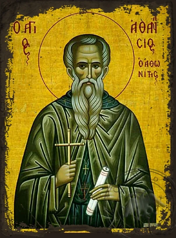 Saint Athanasius of Mount Athos - Aged Byzantine Icon