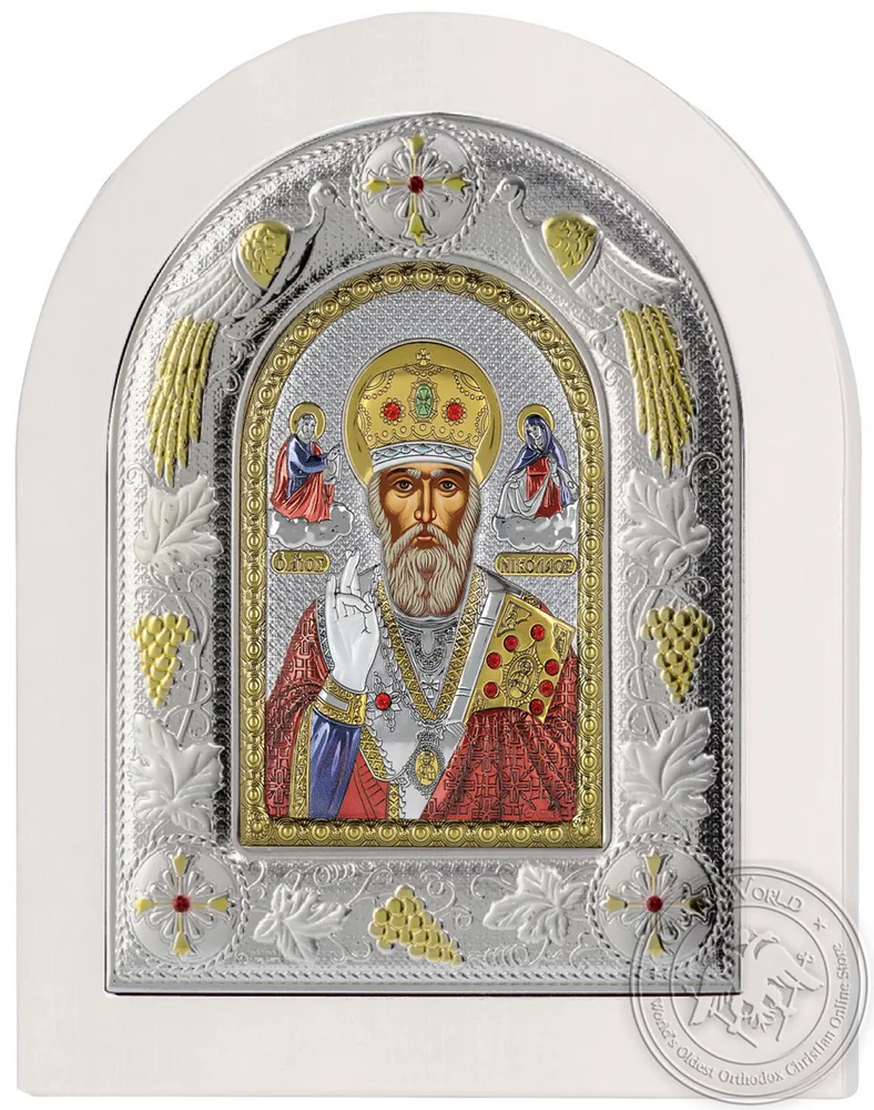 წმინდა ნიკოლოზი, ვერცხლისფერი ხატი თეთრ ხეზე