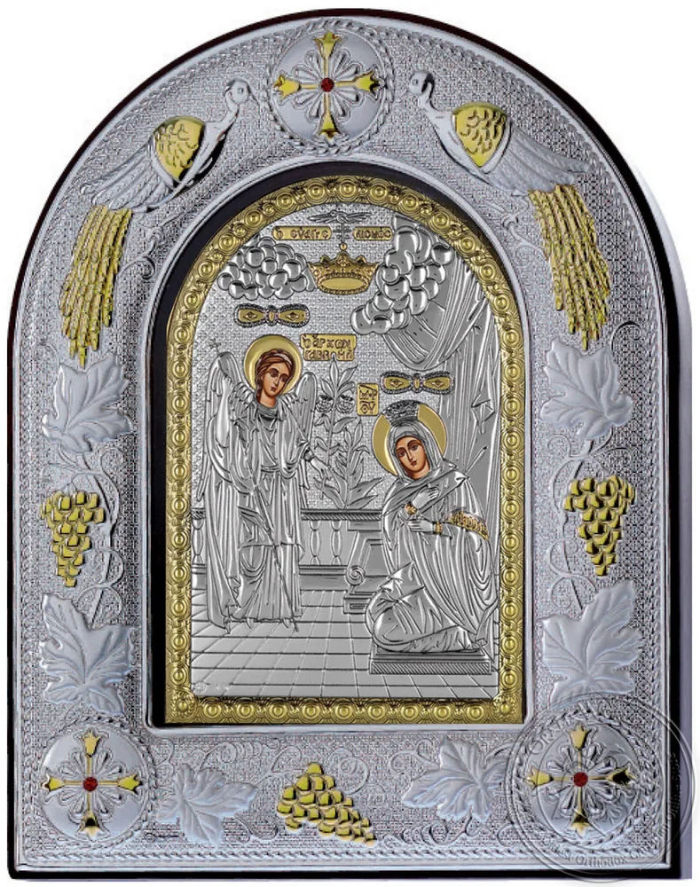 Annunciation - Silver Icon in Glass Frame