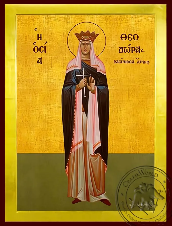 Святая Феодора, царица Артская, Греция, в полный рост, византийская икона