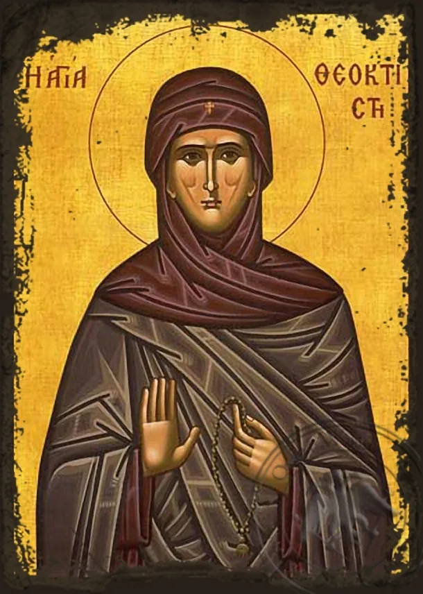 Святая Феоктиста, Лесбосская, Греция, византийская икона под старину