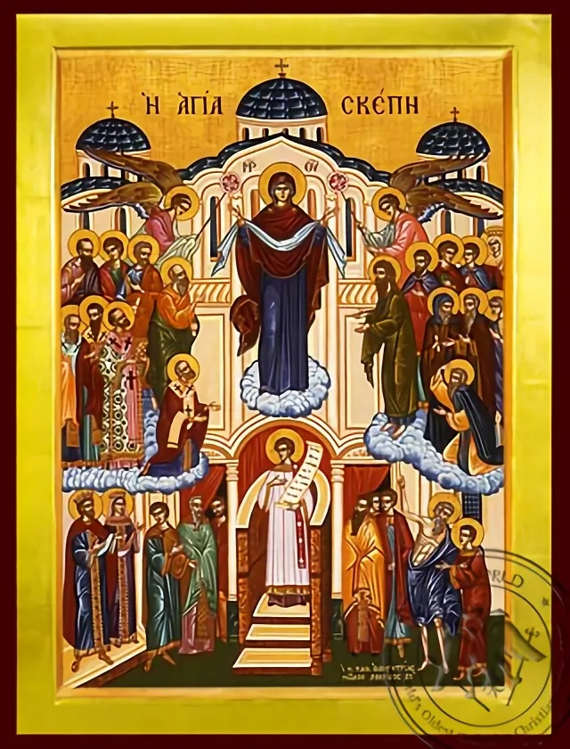 Богородица, святой Покров (Покров), в полный рост, византийская икона