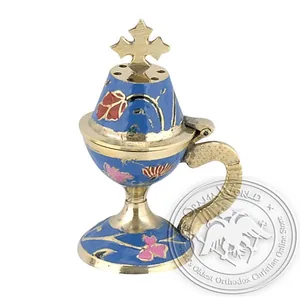 Byzantine Brass Home Censer with Enamel Coating - H64
