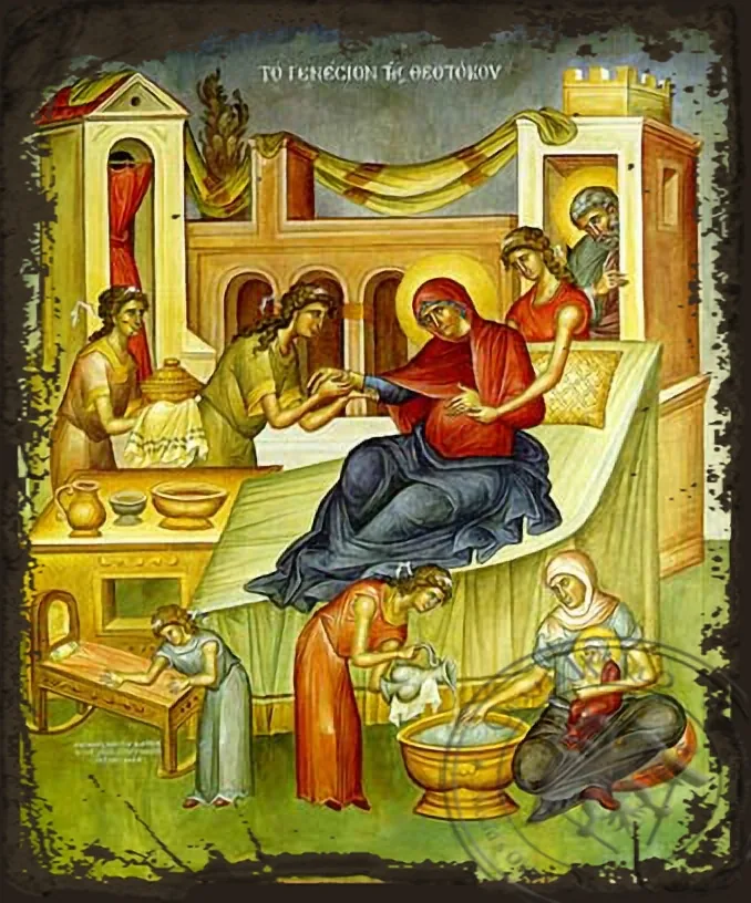 ღვთისმშობლის შობა, ძველებურად გაფორმებული ბიზანტიური ხატი