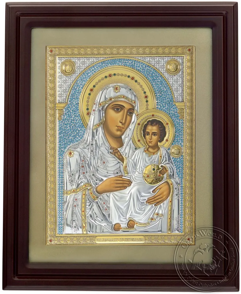 იერუსალიმის ღვთისმშობელი, ვერცხლისფერი ხატი მინის ჩარჩოში