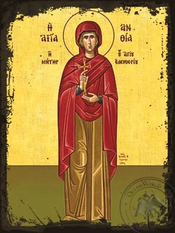 Saint Anthia Martyr Mother of Saint Eleutherius Full Body - Aged Byzantine Icon