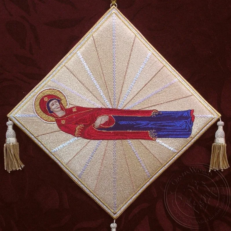 The Dormition of the Mother of God with Radial Background - Hieratical kneepiece