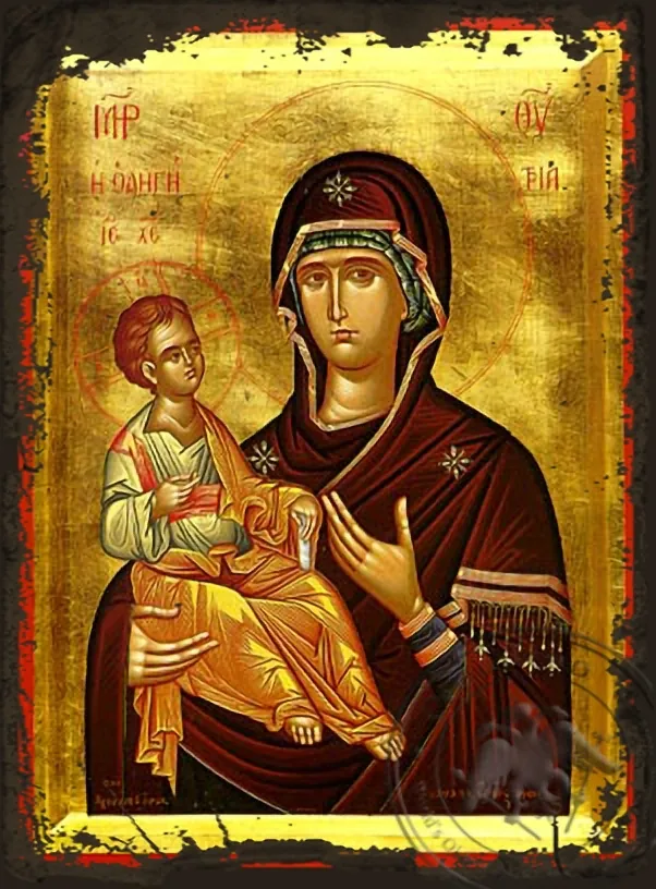 Богородица с Младенцем, Одигитрия, византийская икона под старину
