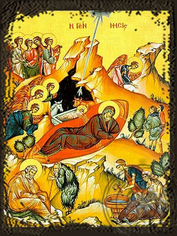 ქრისტეს შობა, ძველებურად გაფორმებული ბიზანტიური ხატი