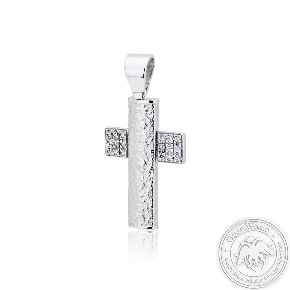 Christening Cross for Girls made of White Gold-Plated Sterling Silver 925 with Cubic Zirconia