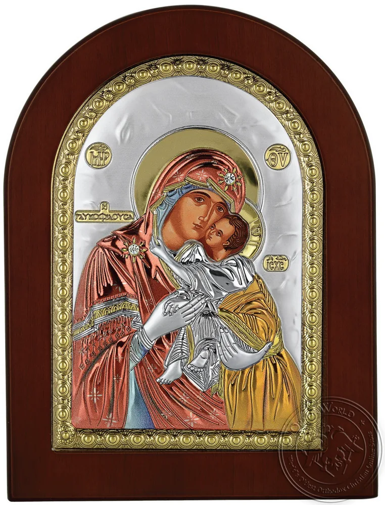 Пресвятая Богородица Умиление, икона под серебро