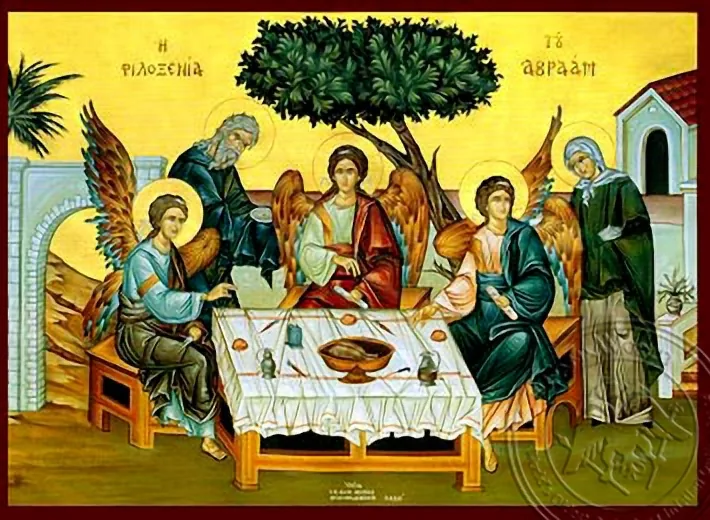 Гостеприимство Авраама, рукописная икона