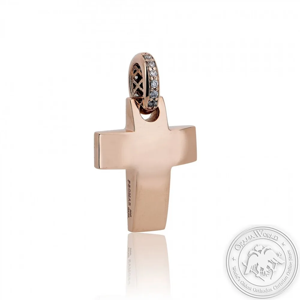 Christening Cross for Girls made of 14K Pink Gold with Cubic Zirconia