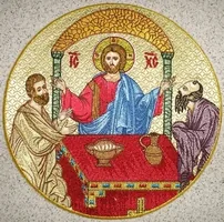 წმინდა ზიარება ნაქარგი ფონით, ფელონის ნაქარგი მედალიონი