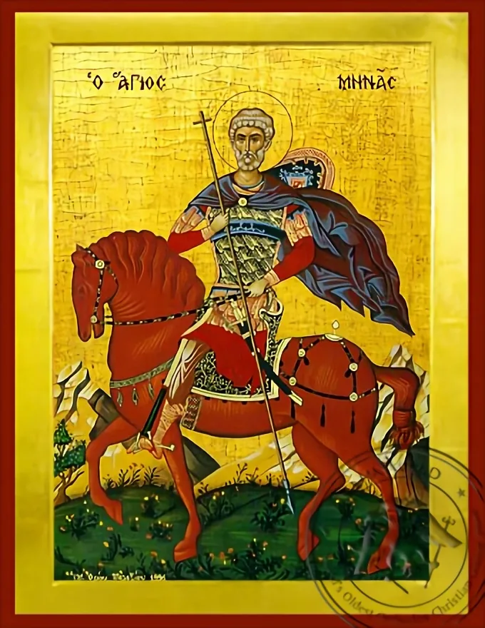 წმინდა დიდმოწამე მინა, ეგვიპტელი, ცხენზე, ბიზანტიური ხატი