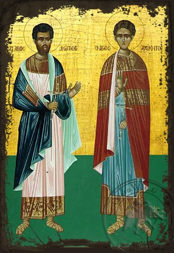 Saints Photius and Anicetus of Nicomedia, Full Body - Aged Byzantine Icon