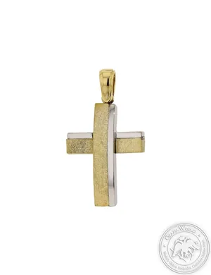 Christening Cross for Boys made of 14K Yellow and White Gold