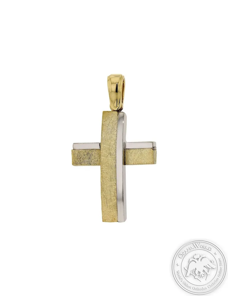 Christening Cross for Boys made of 14K Yellow and White Gold