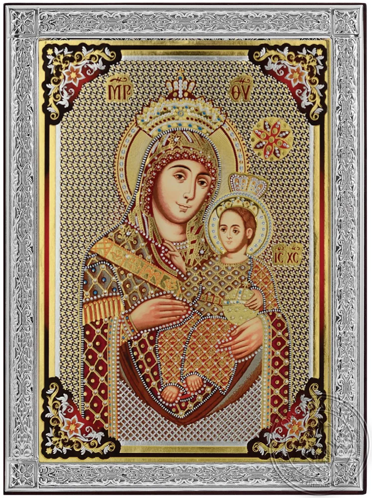 Божия Матерь Вифлеемская, серебряная икона с золотой печатью