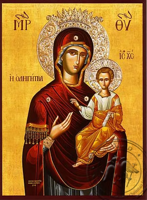 ღვთისმშობელი ყრმით, ოდიგიტრია, გვირგვინით, ხელნაწერი ხატი