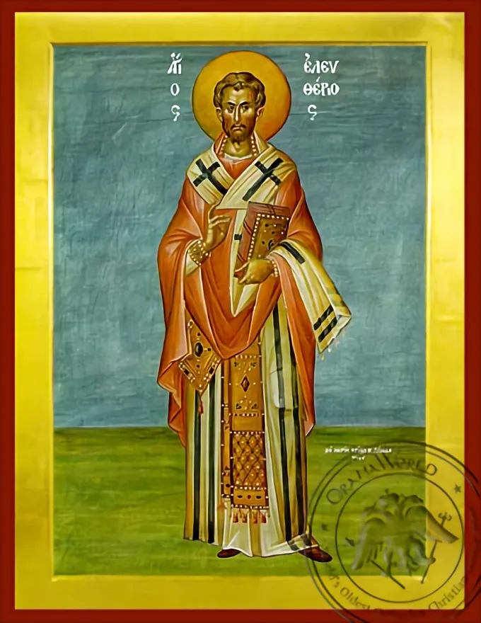 Святой Елевферий, священномученик, епископ Иллирийский, в полный рост, византийская икона