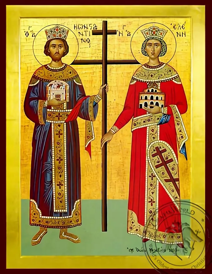 Saints Constantine and Helen, Full Body - Byzantine Icon