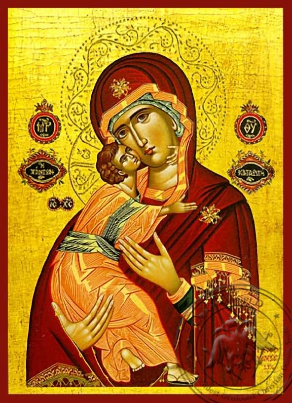 Богородица с Младенцем, Сладкое Лобзание, Прибежище всех, рукописная икона