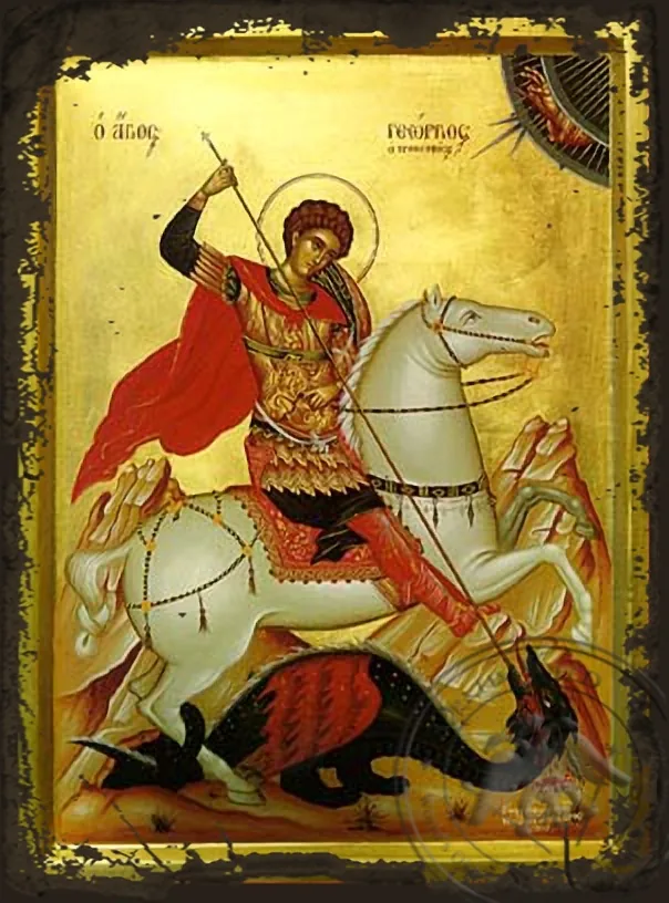 Святой великомученик Георгий, на коне, византийская икона под старину