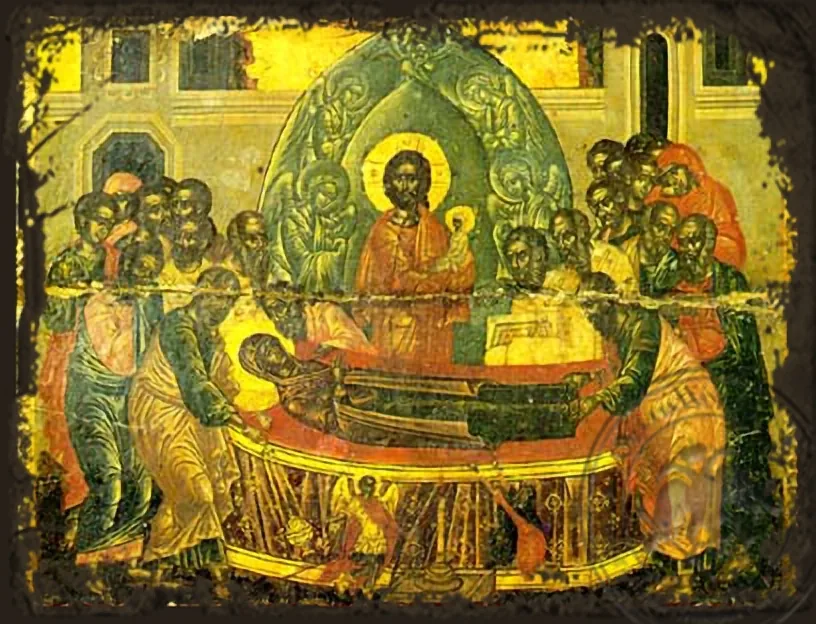 Dormition of Theotokos - Aged Byzantine Icon