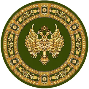 Round Ecclesiastical Carpet with Double-headed Eagle in Green Color