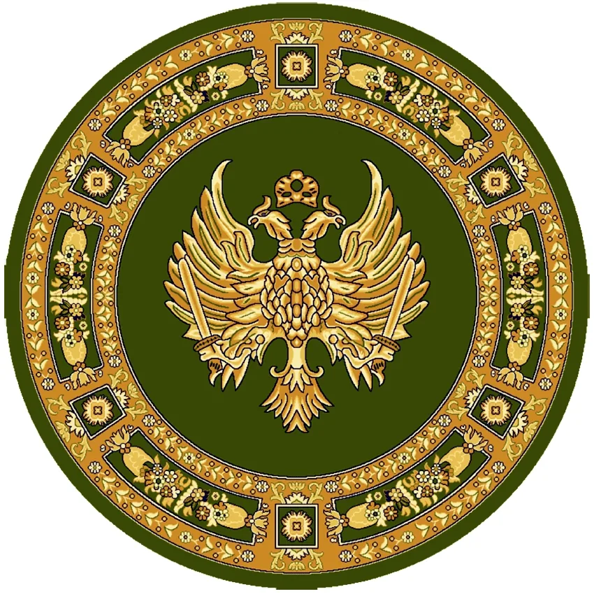 Round Ecclesiastical Carpet with Double-headed Eagle in Green Color