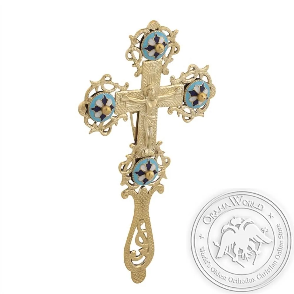 Byzantine Brass with Enamel Sanctification Cross