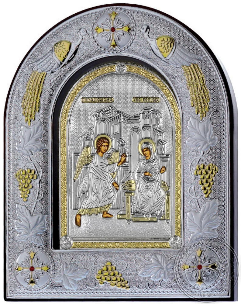 Annunciation - Silver Icon in Glass Frame